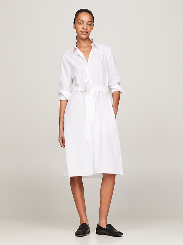 white essential stripe knee length shirt dress for women tommy hilfiger
