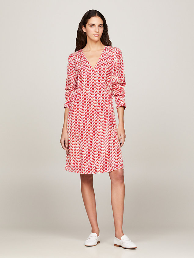 red fit and flare wrap dress for women tommy hilfiger