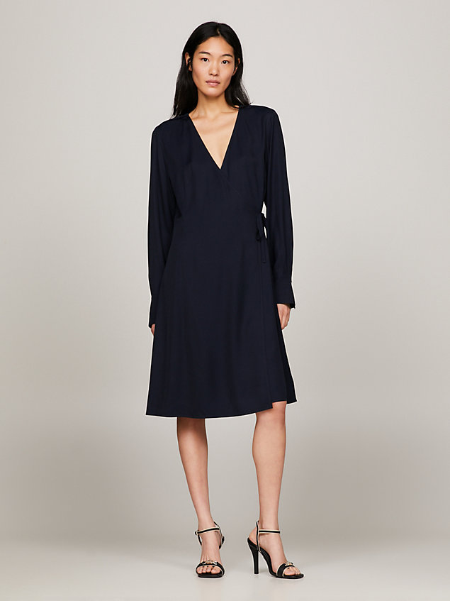 blue fit and flare wrap dress for women tommy hilfiger