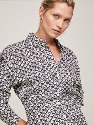 blue midi-hemdkleid mit muschel-print für damen - tommy hilfiger