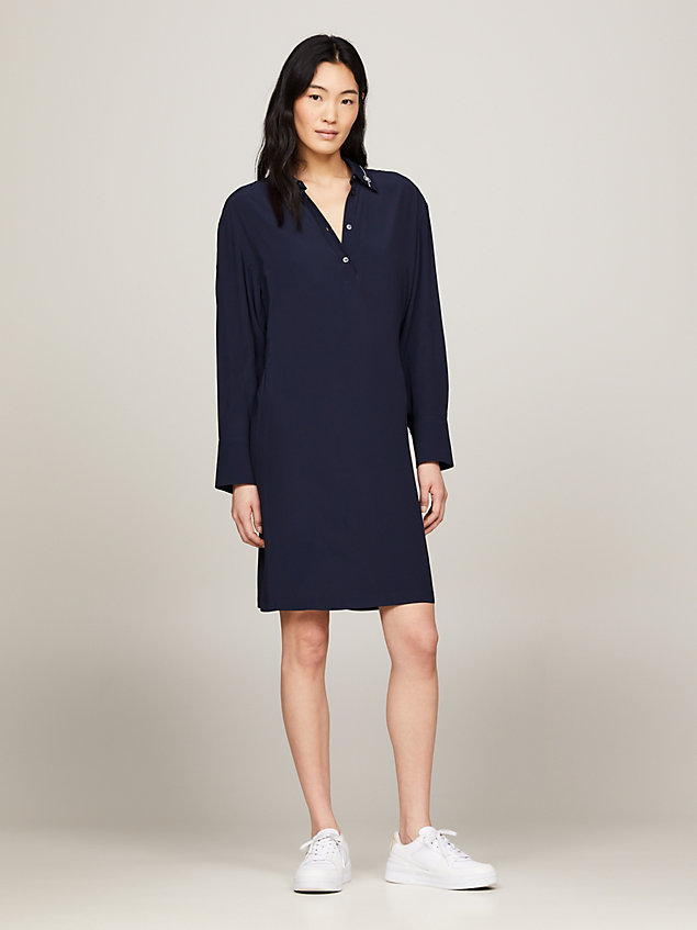 blue th monogram tipped knee length polo dress for women tommy hilfiger