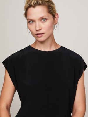 white knielanges kleid im color block-design für damen - tommy hilfiger