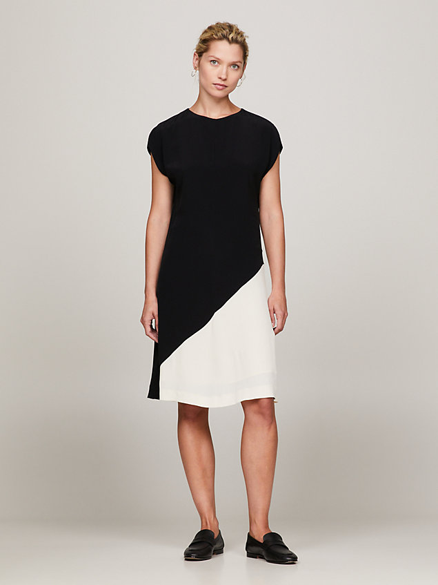 white colour-blocked knielange jurk voor dames - tommy hilfiger