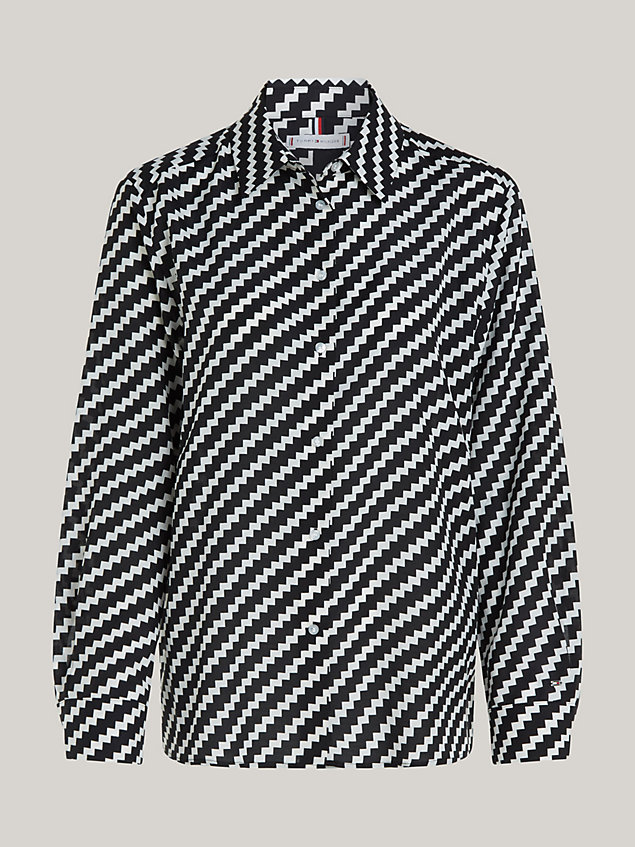 white regular fit blouse met gekartelde streepprint voor dames - tommy hilfiger