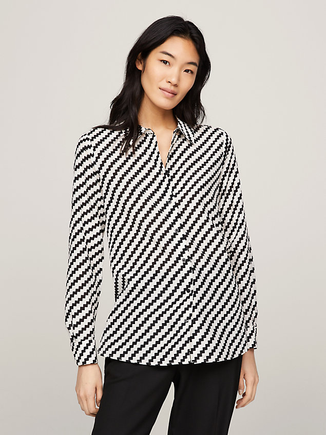 white jagged stripe print regular fit shirt for women tommy hilfiger