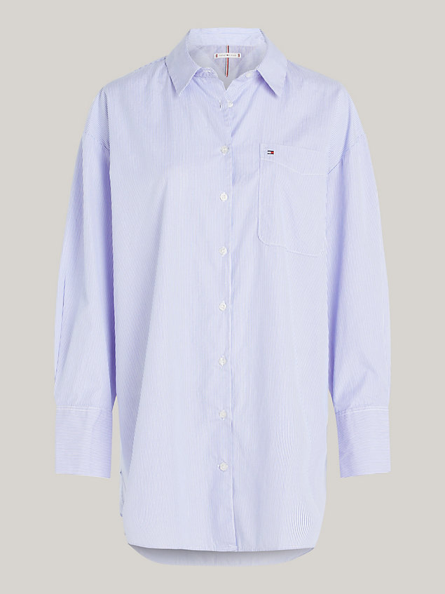 blue essential gestreept oversized fit overhemd voor dames - tommy hilfiger