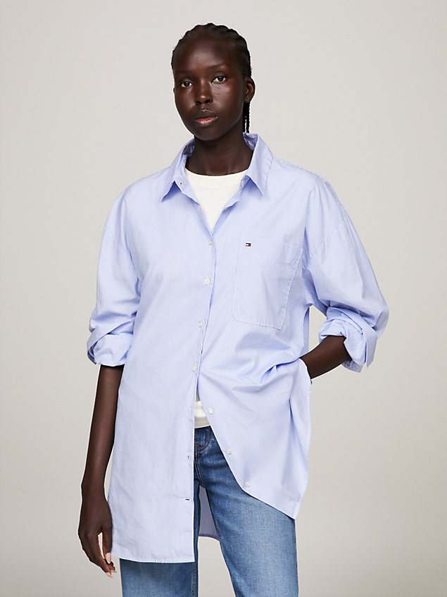 chemise oversize essential rayée blue pour femmes tommy hilfiger