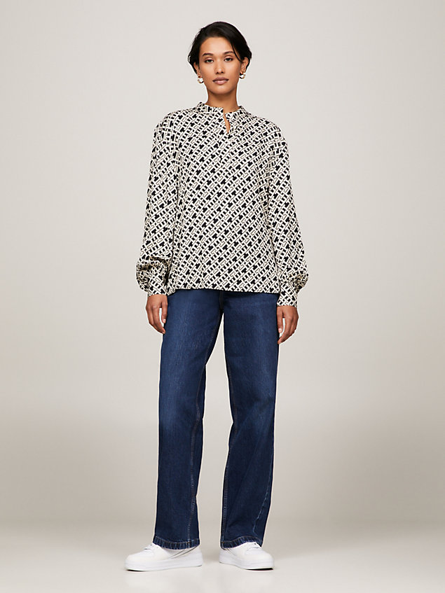 black th monogram relaxed fit blouse for women tommy hilfiger