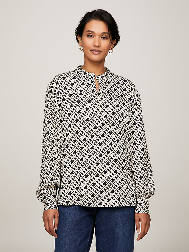 black th monogram relaxed fit blouse for women tommy hilfiger