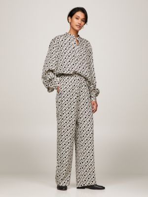 black relaxed fit pull-on hose mit th-monogramm für damen - tommy hilfiger