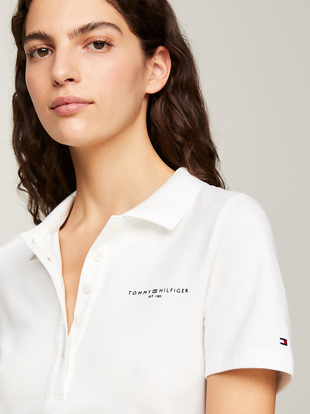white signature logo slim fit polo for women tommy hilfiger