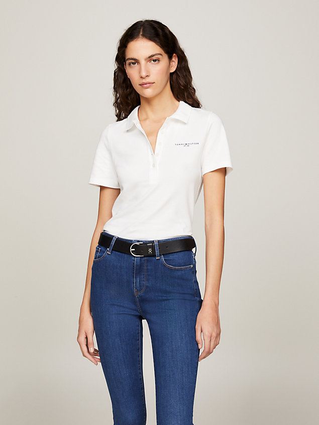 white slim fit polo met signature-logo voor dames - tommy hilfiger