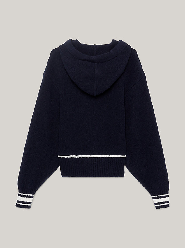 blue crest knit hoody for women tommy hilfiger