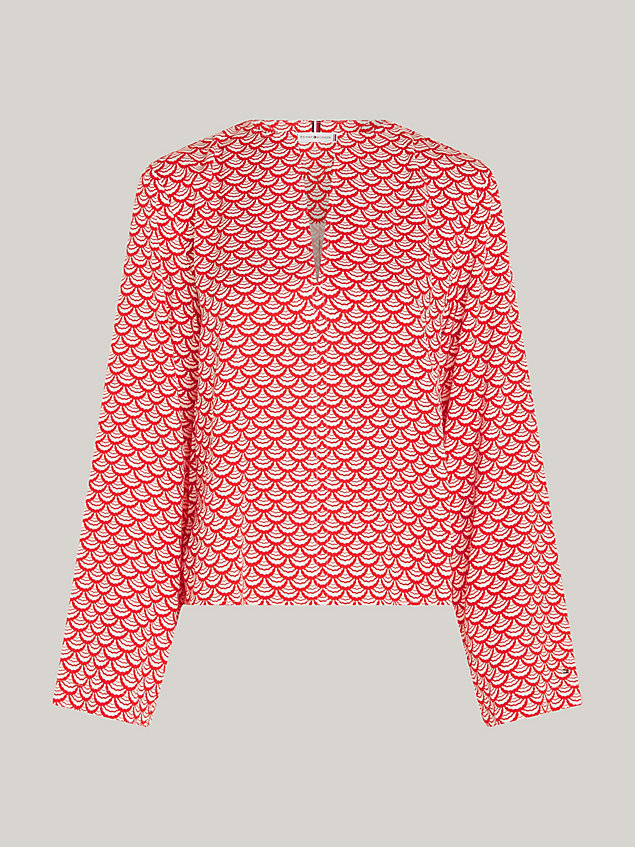 red relaxed fit blouse met geometrische print voor dames - tommy hilfiger