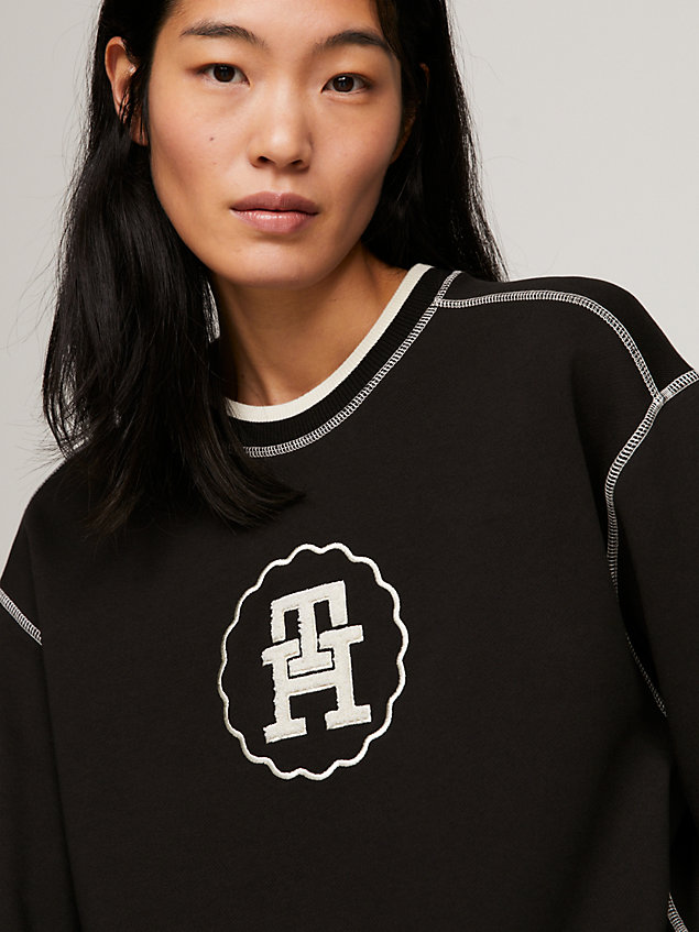 black modern sweatshirt met ronde hals met streep voor dames - tommy hilfiger