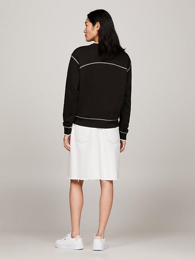 black modern rundhals-sweatshirt mit kontrast-design für damen - tommy hilfiger
