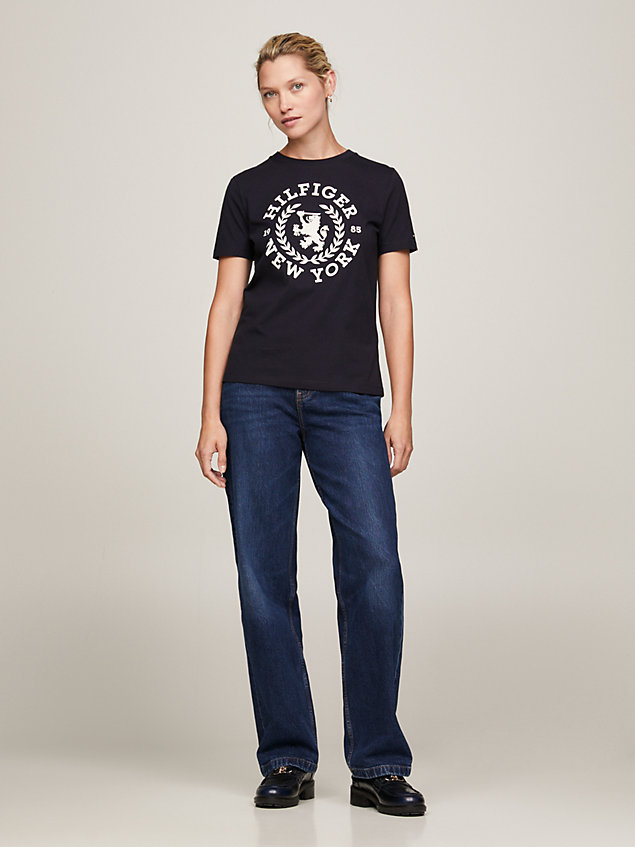 blue crew neck crest embroidery t-shirt for women tommy hilfiger