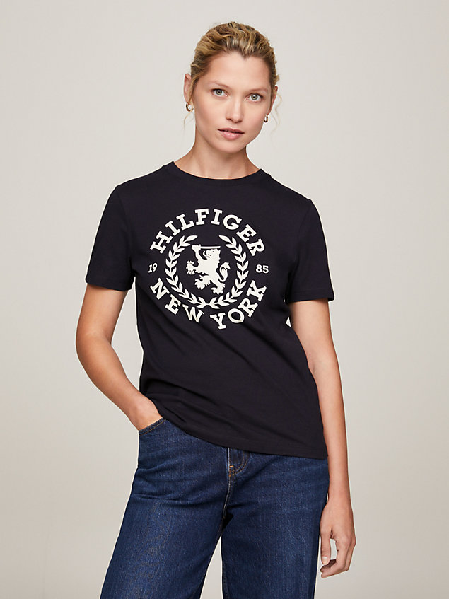 blue crew neck crest embroidery t-shirt for women tommy hilfiger