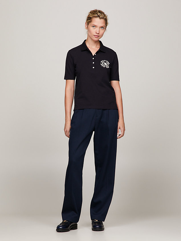 blue regular fit crest embroidery polo for women tommy hilfiger