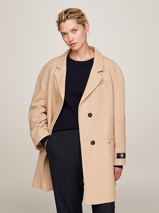 beige raglan sleeve oversized fit coat for women tommy hilfiger