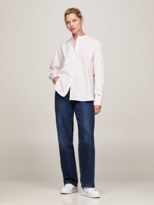 Stripe Collarless Oversized Fit Shirt | Pink | Tommy Hilfiger