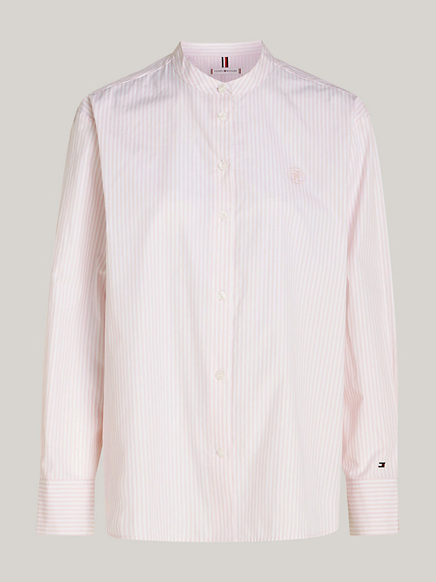 pink stripe collarless oversized fit shirt for women tommy hilfiger