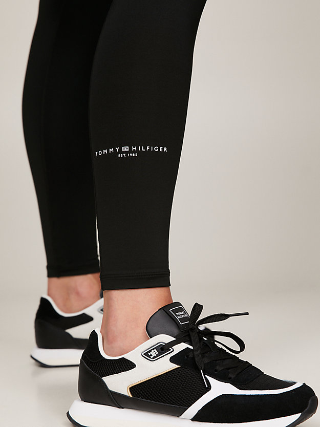 black sport essential signature 7/8 length leggings for women tommy hilfiger