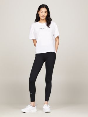 black essential lange leggings mit mittelhohem bund für damen - tommy hilfiger