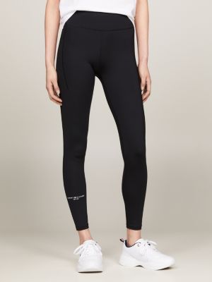 black essential lange leggings mit mittelhohem bund für damen - tommy hilfiger
