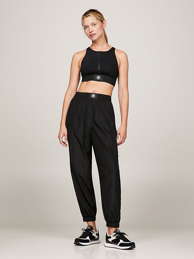black sport th monogram relaxed fit joggers for women tommy hilfiger