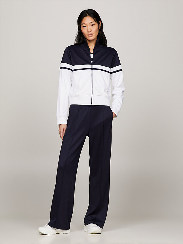 blue sport contrast stripe mid rise joggers for women tommy hilfiger