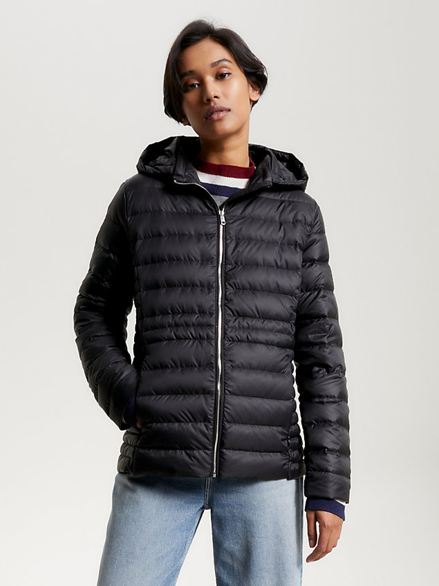 black hooded down padded jacket for women tommy hilfiger