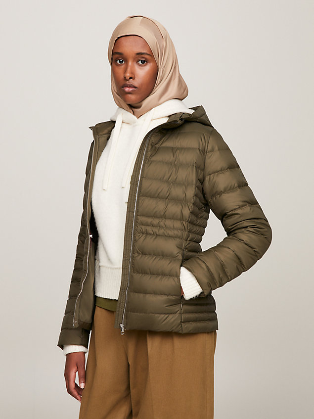 khaki hooded down padded jacket for women tommy hilfiger