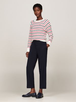rood relaxed fit gebreide trui met mini-kabels voor dames - tommy hilfiger