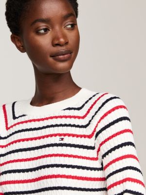 rood relaxed fit gebreide trui met mini-kabels voor dames - tommy hilfiger