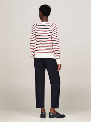 rood relaxed fit gebreide trui met mini-kabels voor dames - tommy hilfiger