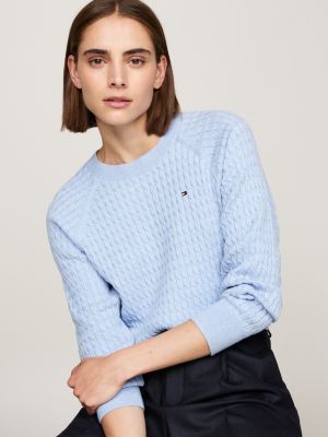 pull décontracté en mini maille torsadée bleu pour femmes tommy hilfiger