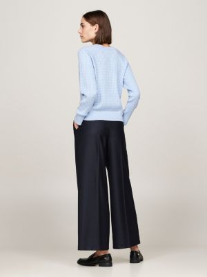 blau relaxed fit pullover mit mini-zopfstrickmuster für damen - tommy hilfiger