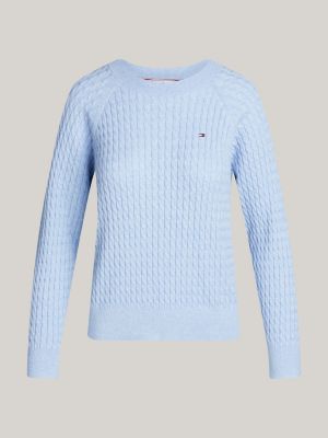 blau relaxed fit pullover mit mini-zopfstrickmuster für damen - tommy hilfiger