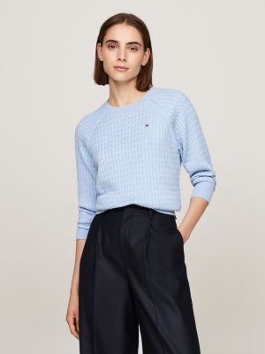 blau relaxed fit pullover mit mini-zopfstrickmuster für damen - tommy hilfiger