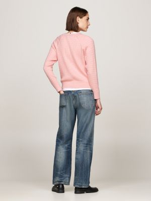 pullover relaxed fit in maglia intrecciata rosa da donne tommy hilfiger