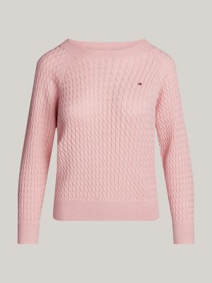 pullover relaxed fit in maglia intrecciata rosa da donne tommy hilfiger