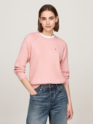 pullover relaxed fit in maglia intrecciata pink da donne tommy hilfiger