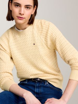 beige mini cable knit relaxed jumper for women tommy hilfiger