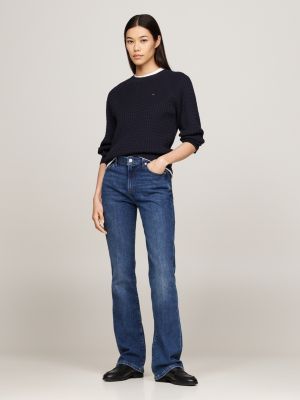 blauw relaxed fit gebreide trui met mini-kabels voor dames - tommy hilfiger