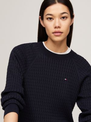 blau relaxed fit pullover mit mini-zopfstrickmuster für damen - tommy hilfiger