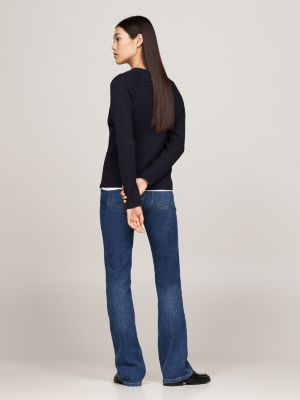 blau relaxed fit pullover mit mini-zopfstrickmuster für damen - tommy hilfiger