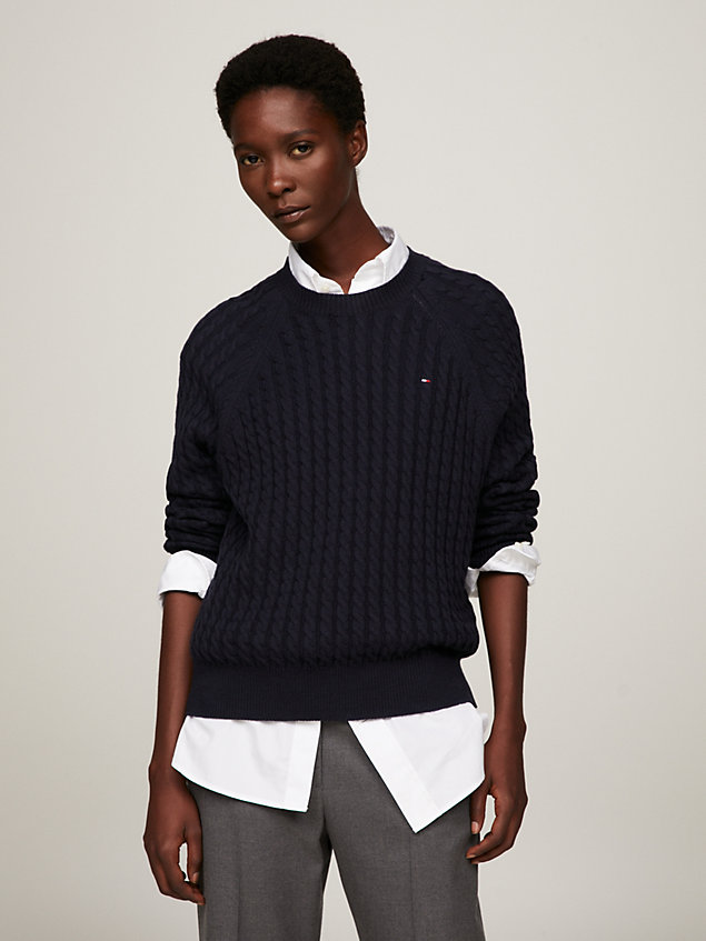 blue cable knit relaxed jumper for women tommy hilfiger