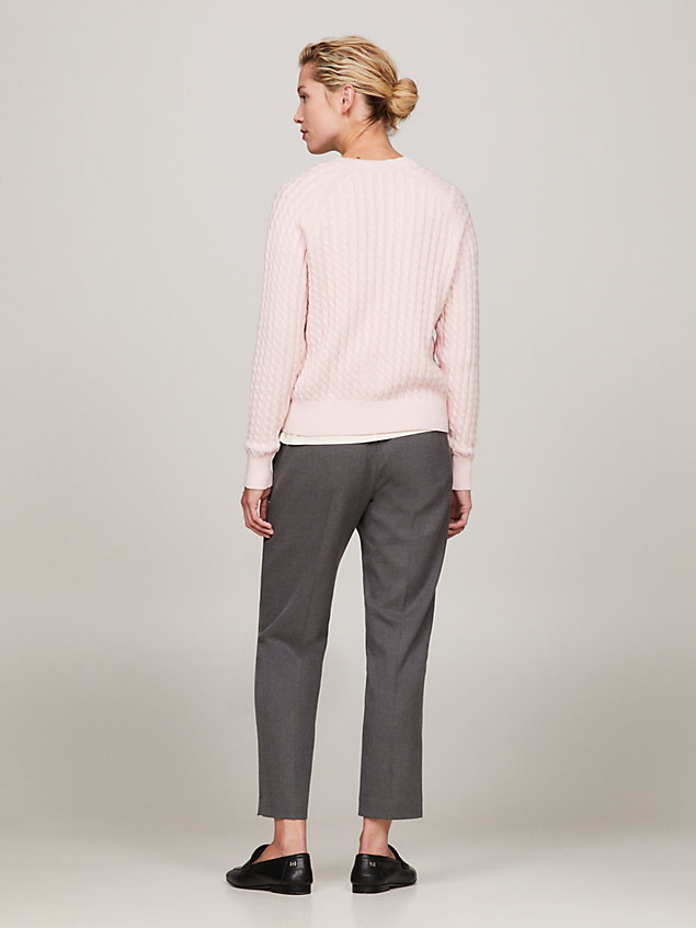 pink kabelgebreide relaxed fit trui voor dames - tommy hilfiger