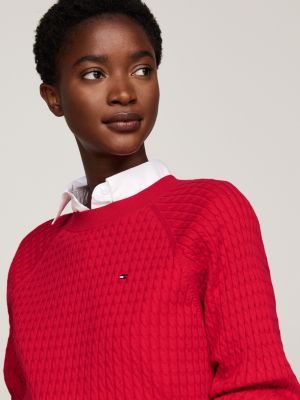 red mini cable knit relaxed jumper for women tommy hilfiger